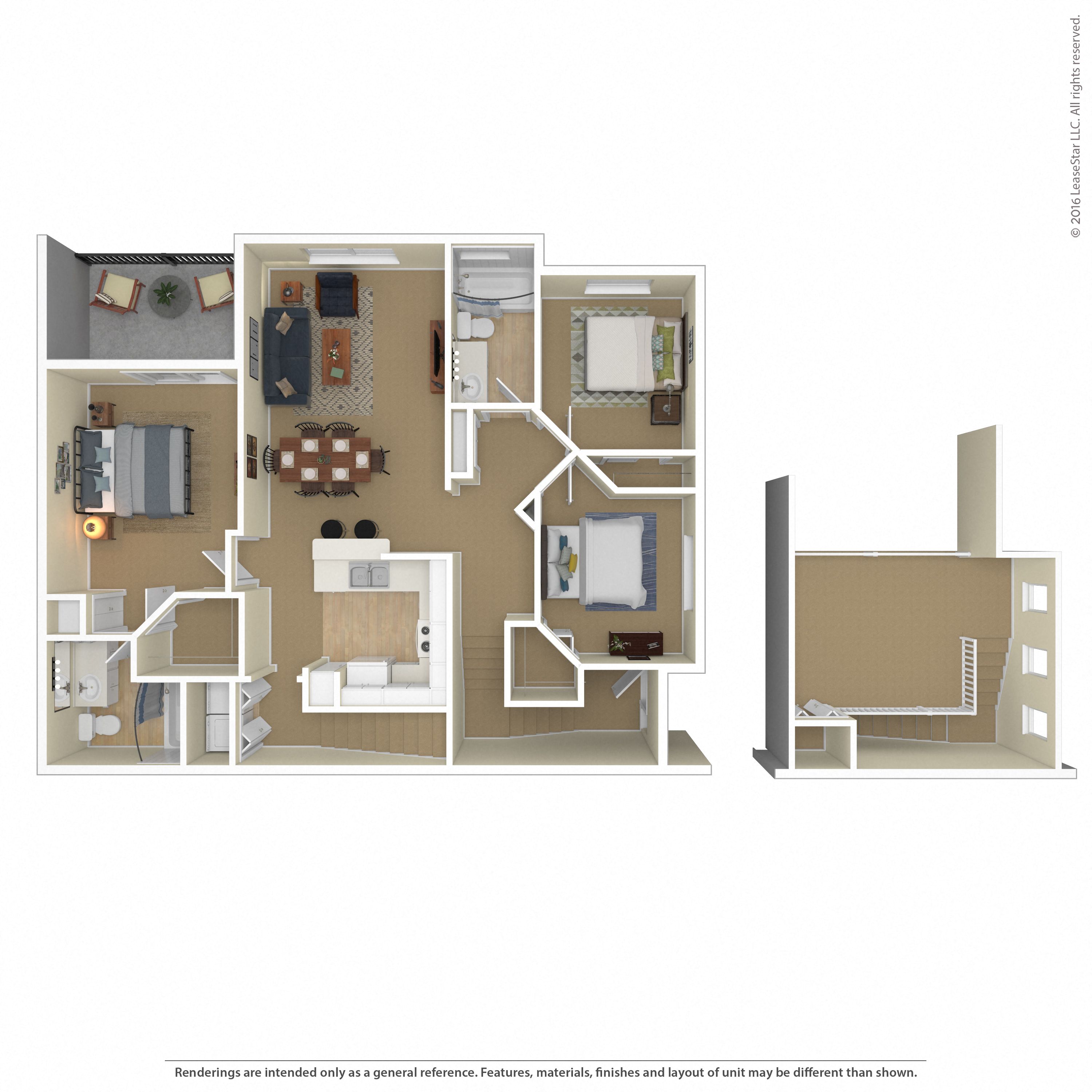 Floor plan for 3 beds, 2 baths, 1450 sqft